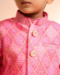Manyavar Boys Pink Cotton Kurta Jacket Set