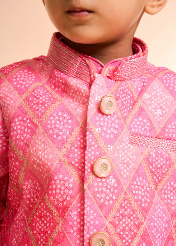 Manyavar Boys Pink Cotton Kurta Jacket Set