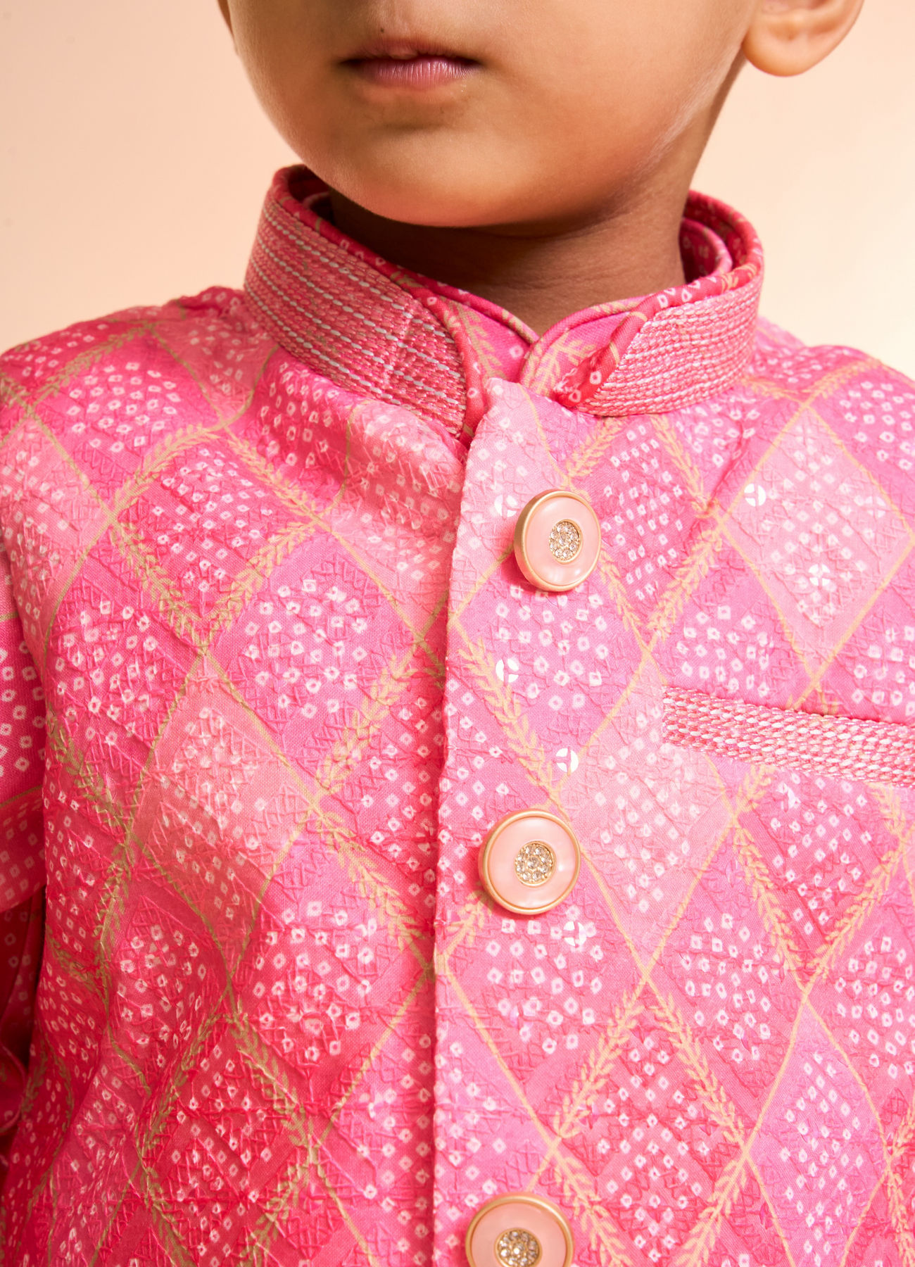 Manyavar Boys Pink Cotton Kurta Jacket Set