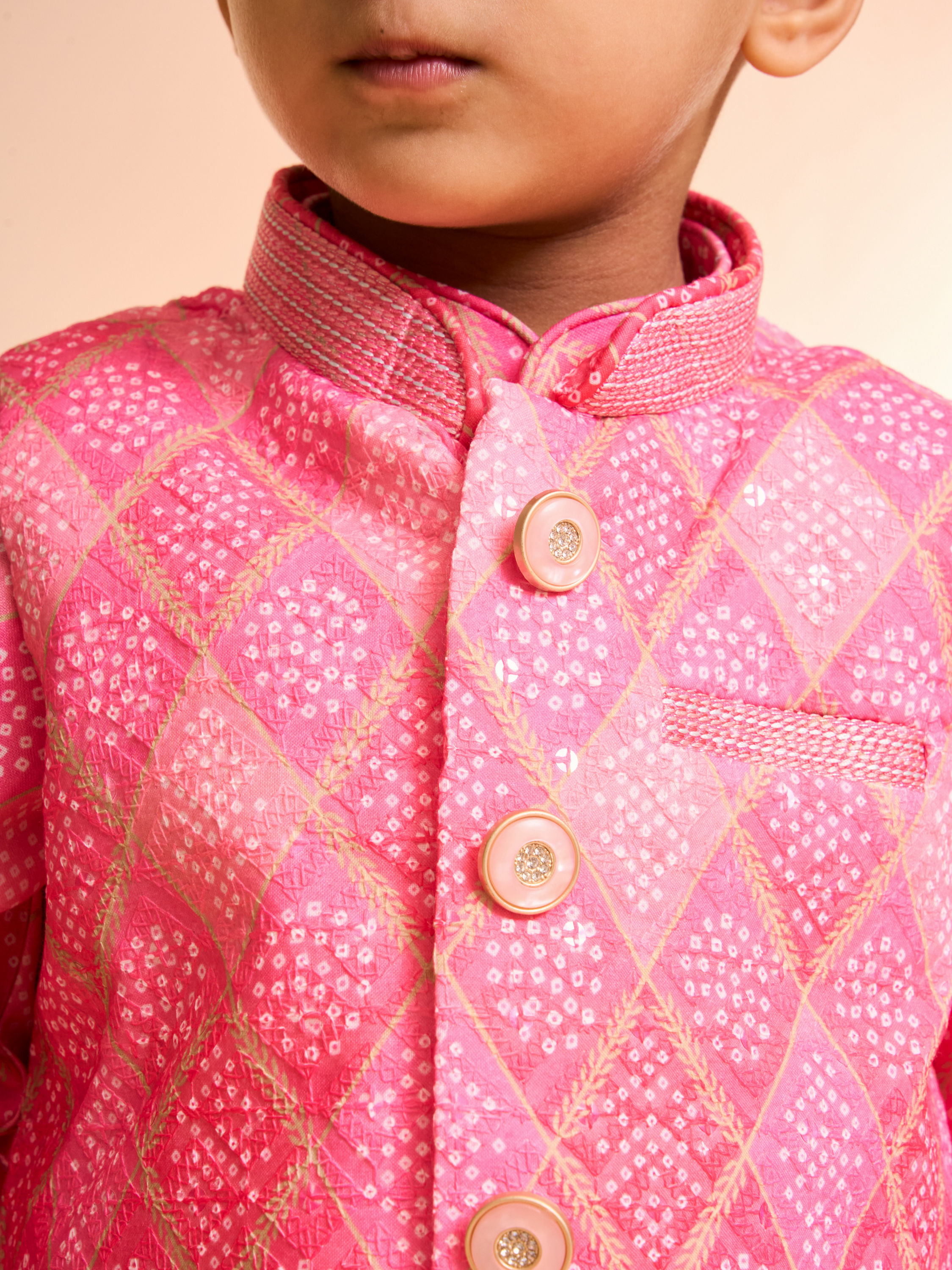 Manyavar Boys Pink Cotton Kurta Jacket Set