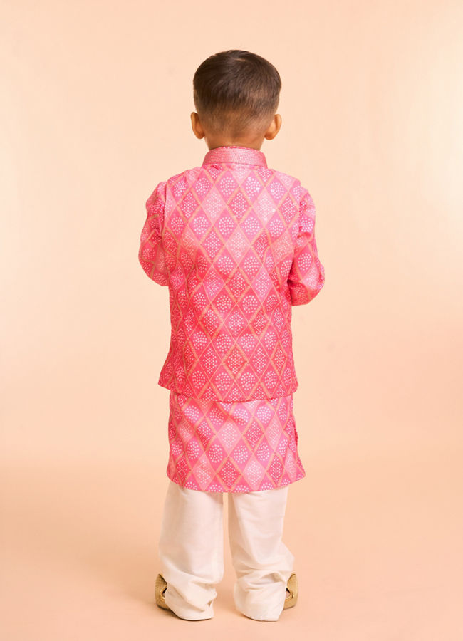 Manyavar Boys Pink Cotton Kurta Jacket Set
