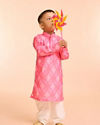 Manyavar Boys Pink Cotton Kurta Jacket Set