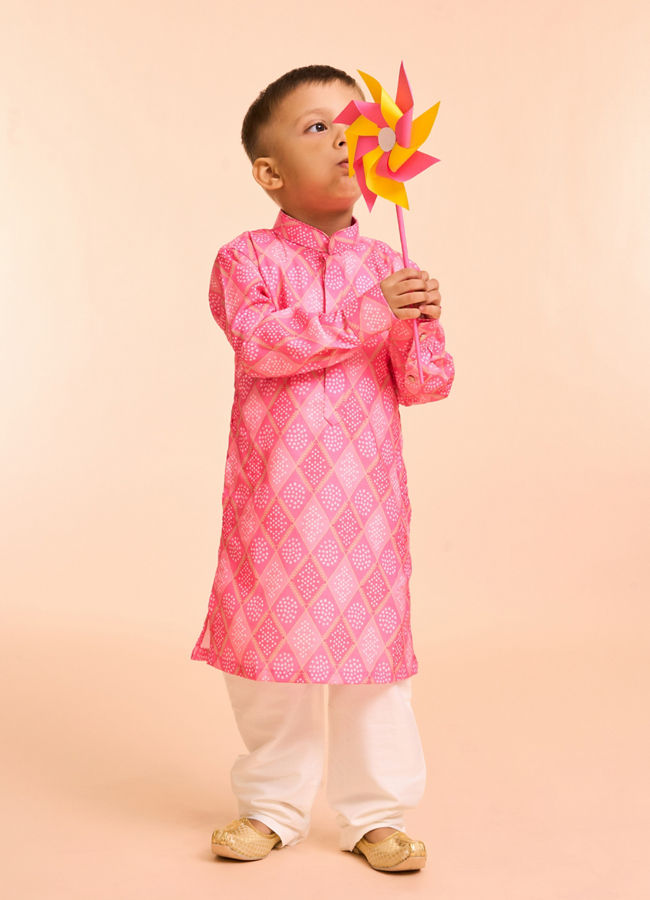 Manyavar Boys Pink Cotton Kurta Jacket Set