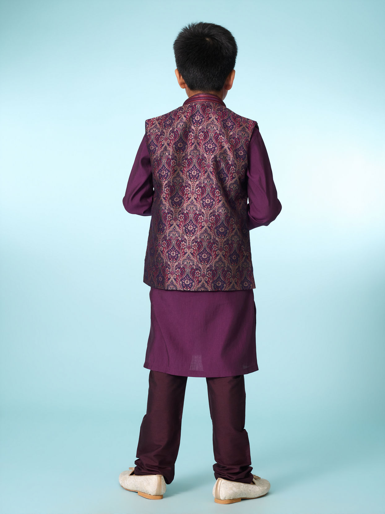 Manyavar Boys Regal Purple Ensemble Kurta Jacket Set