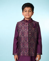 Manyavar Boys Regal Purple Ensemble Kurta Jacket Set