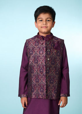Manyavar Boys Regal Purple Ensemble Kurta Jacket Set