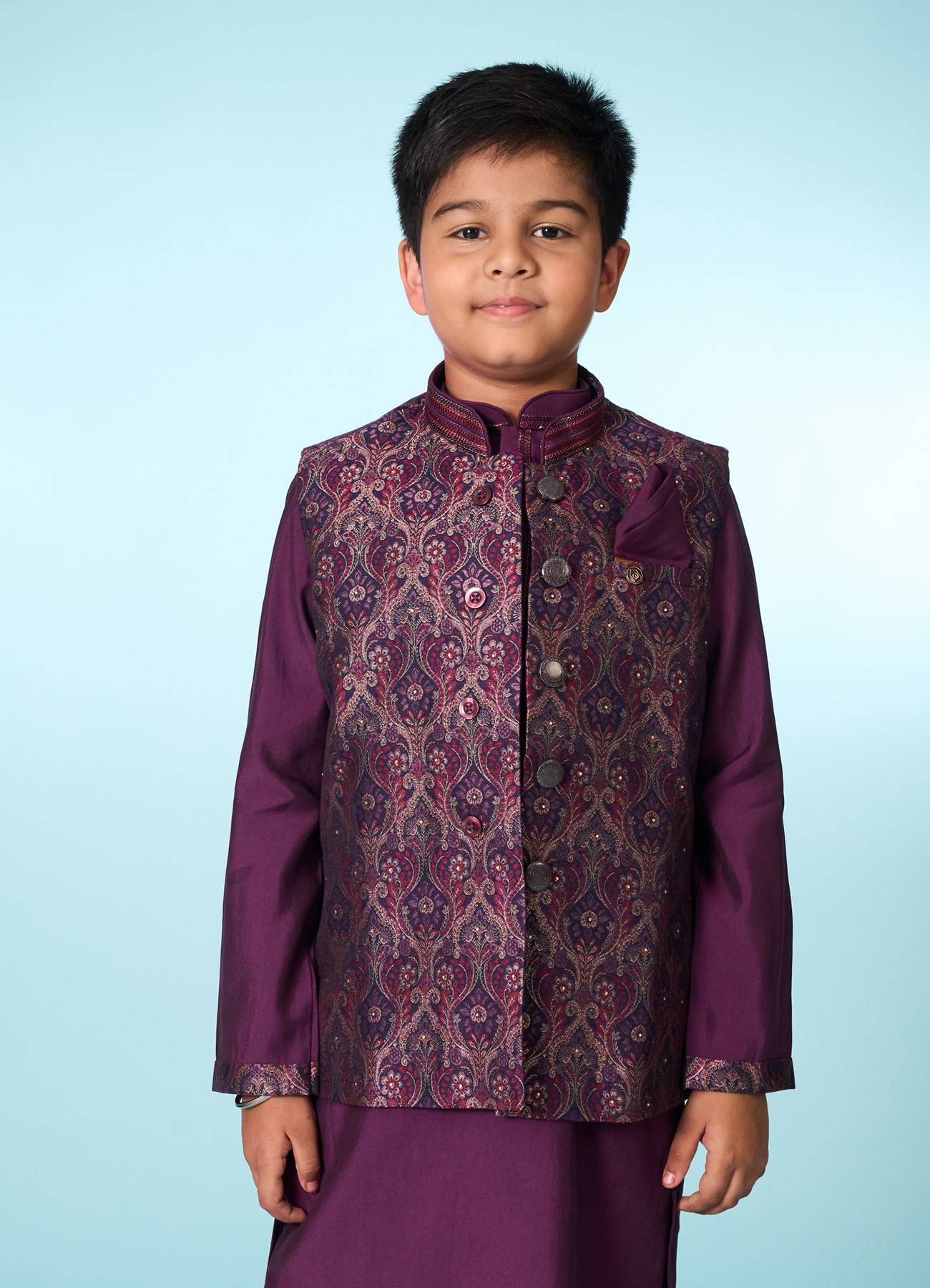 Manyavar Boys Regal Purple Ensemble Kurta Jacket Set