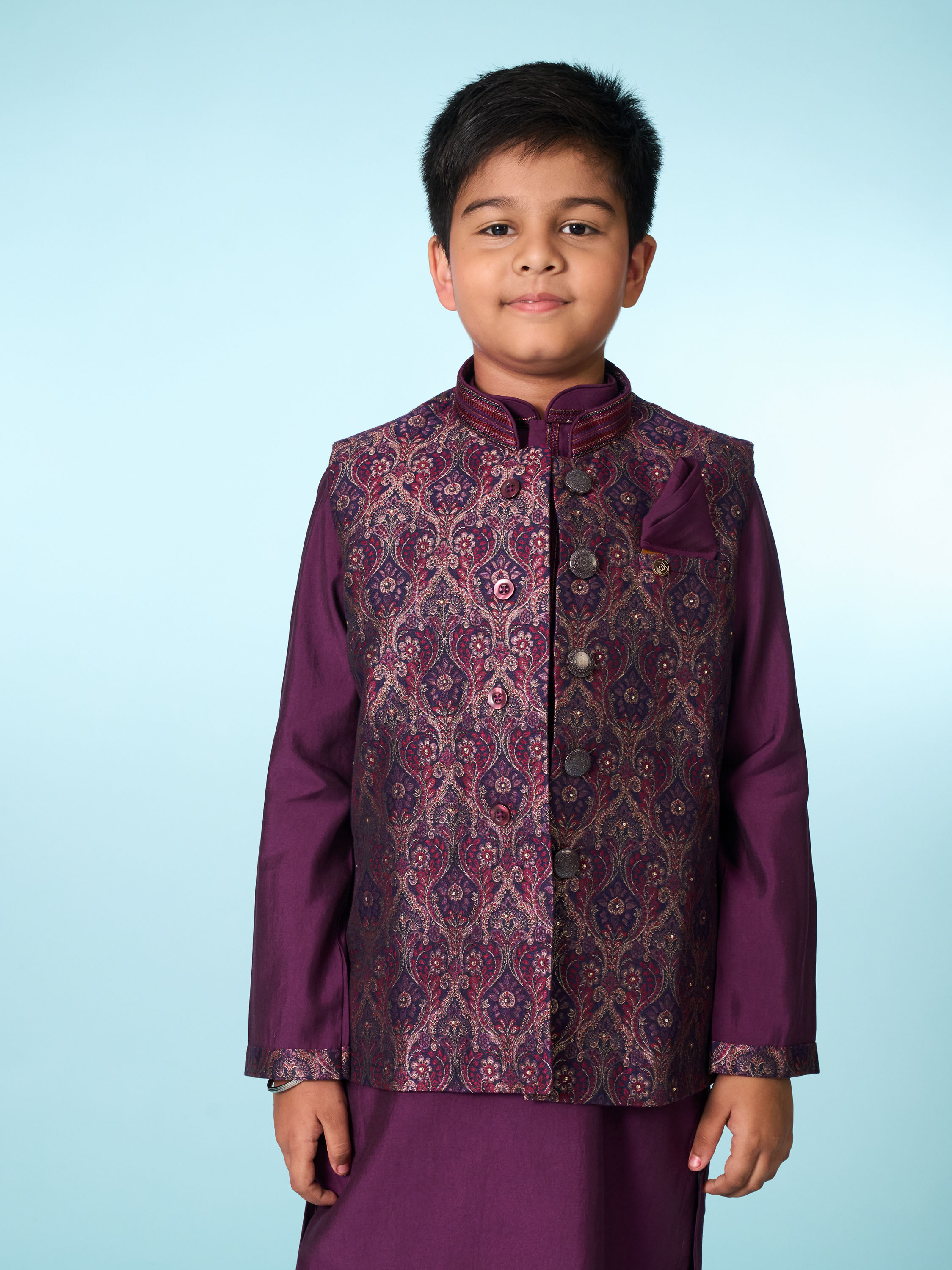 Manyavar Boys Regal Purple Ensemble Kurta Jacket Set