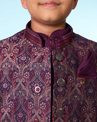 Manyavar Boys Regal Purple Ensemble Kurta Jacket Set