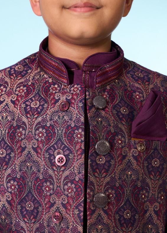 Manyavar Boys Regal Purple Ensemble Kurta Jacket Set