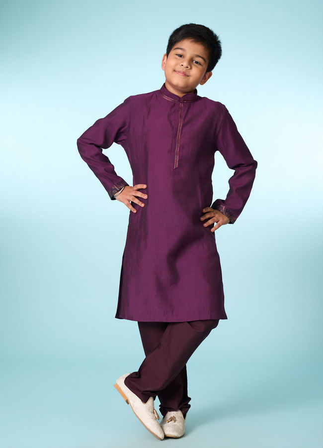Manyavar Boys Regal Purple Ensemble Kurta Jacket Set