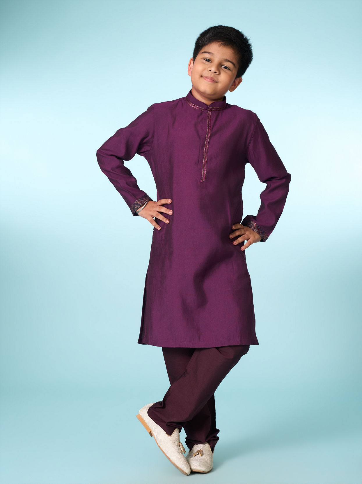 Manyavar Boys Regal Purple Ensemble Kurta Jacket Set