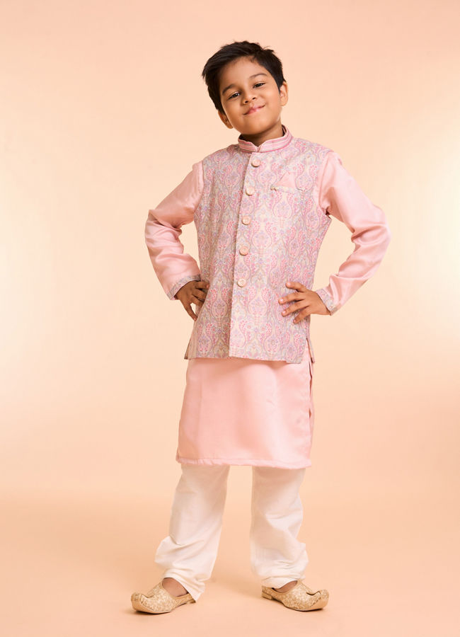 Manyavar Boys Vibrant Pink Kurta Jacket Set