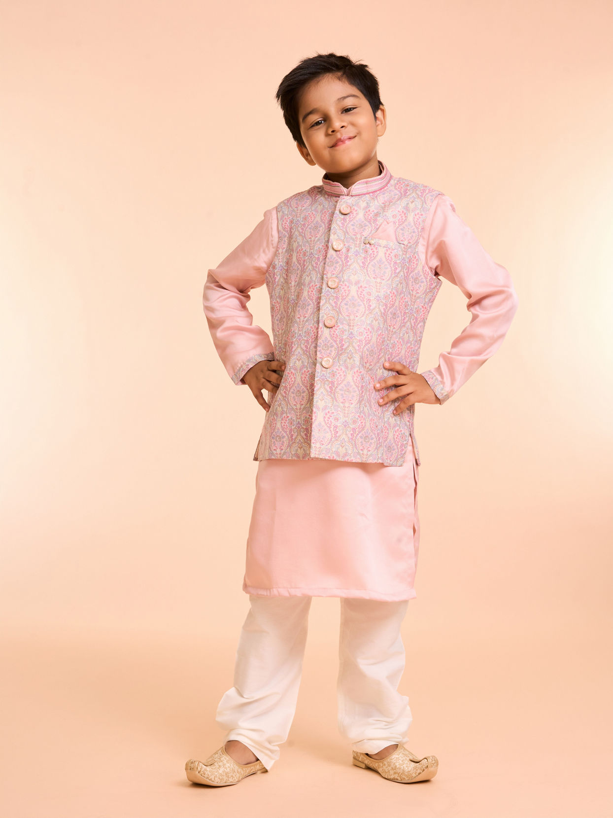Manyavar Boys Vibrant Pink Kurta Jacket Set