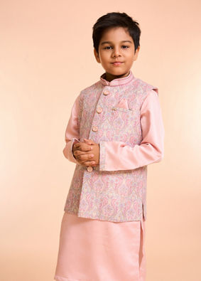 Manyavar Boys Vibrant Pink Kurta Jacket Set