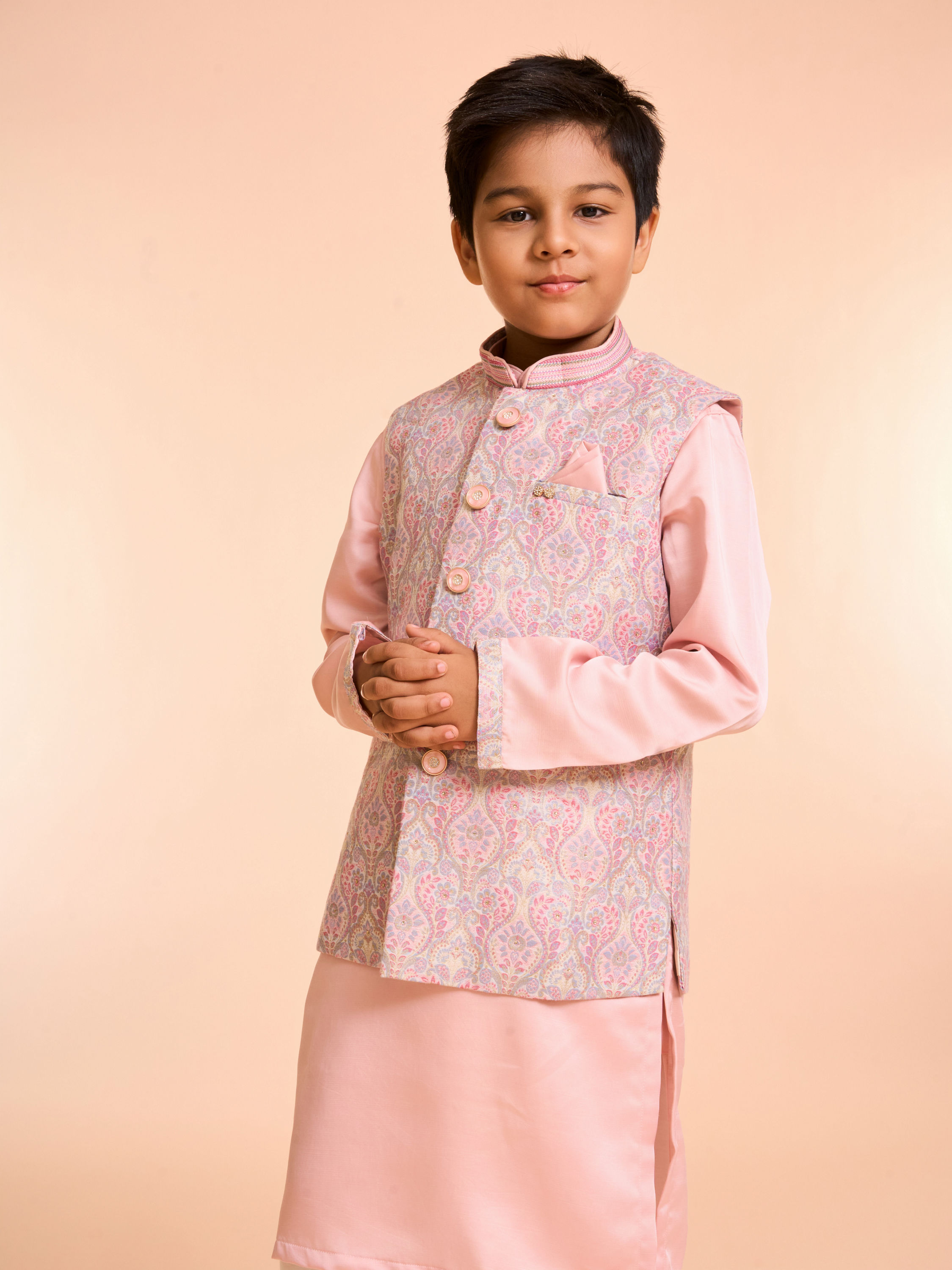 Manyavar Boys Vibrant Pink Kurta Jacket Set