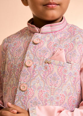 Manyavar Boys Vibrant Pink Kurta Jacket Set