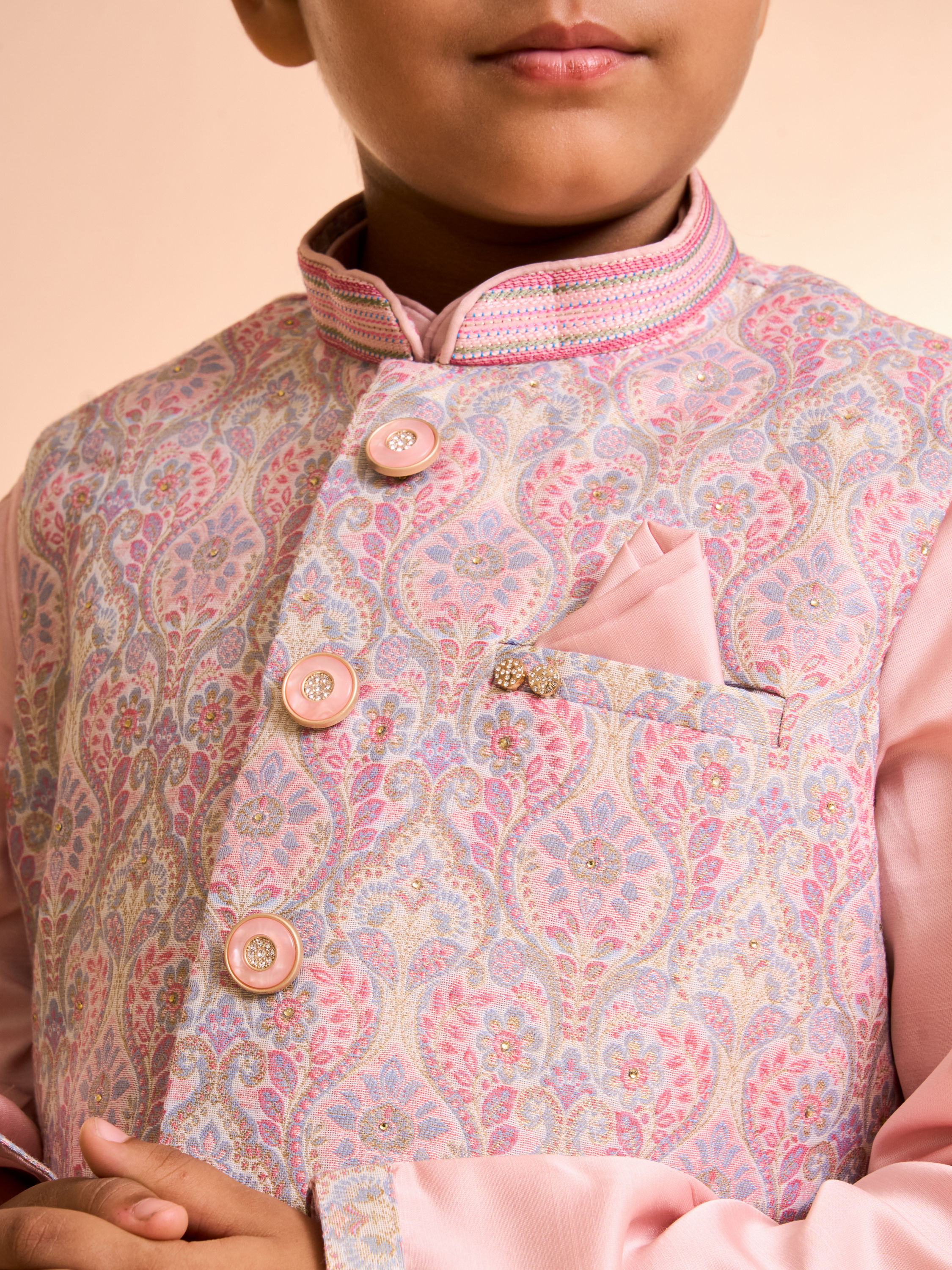 Manyavar Boys Vibrant Pink Kurta Jacket Set