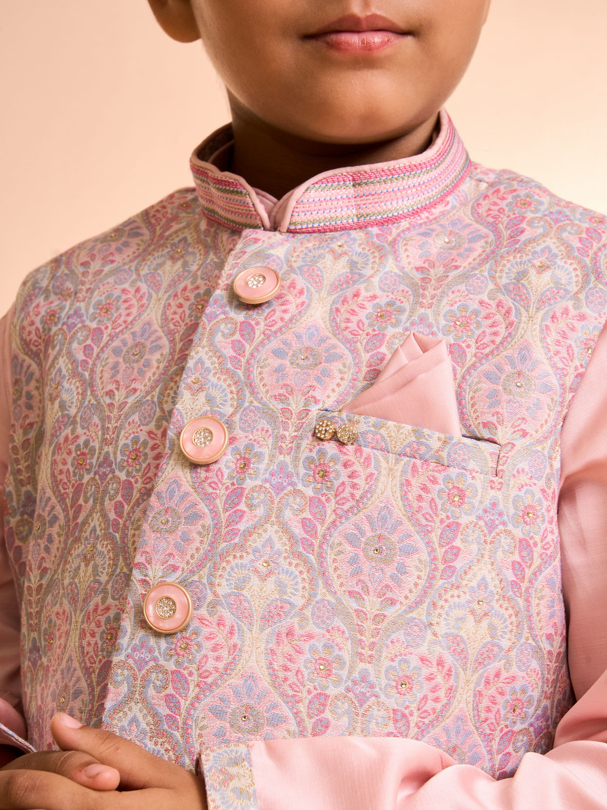 Manyavar Boys Vibrant Pink Kurta Jacket Set