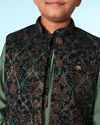 Manyavar Boys Green Velvet Kurta Jacket Set