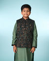 Manyavar Boys Green Velvet Kurta Jacket Set
