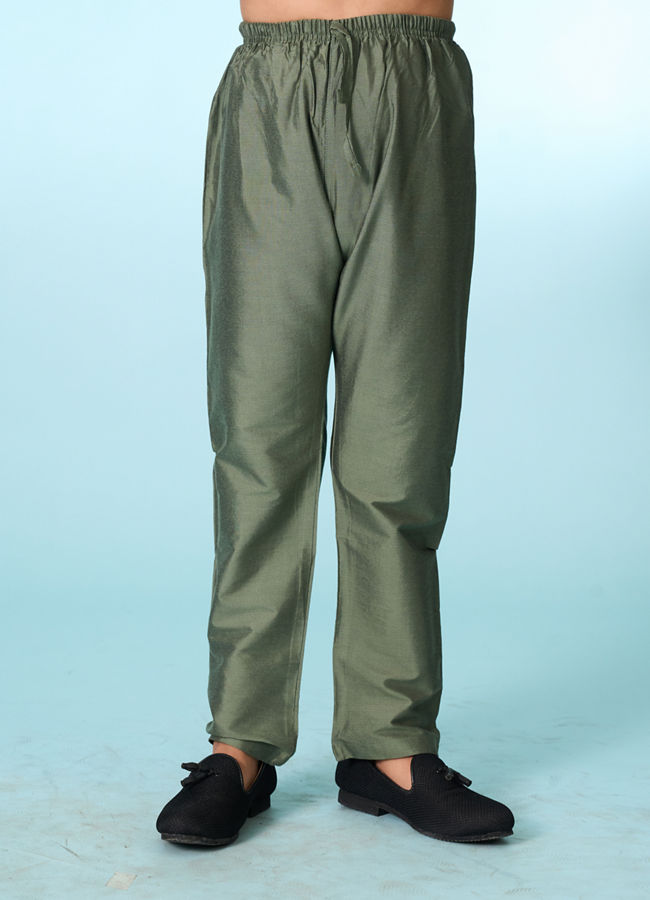 Manyavar Boys Green Velvet Kurta Jacket Set