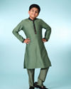 Manyavar Boys Green Velvet Kurta Jacket Set