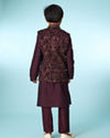 Manyavar Boys Regal Wine Velvet Ensemble Kurta Jacket Set