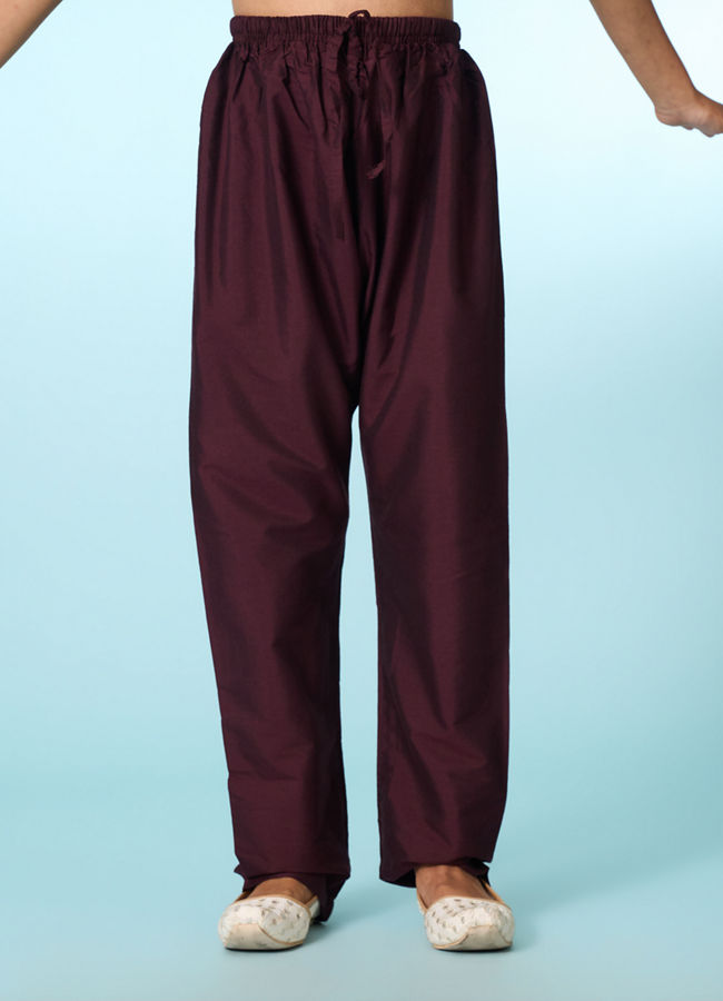 Manyavar Boys Regal Wine Velvet Ensemble Kurta Jacket Set