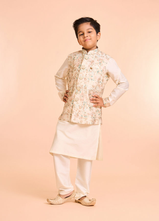 Manyavar Boys Elegant Cream Kurta Jacket Set