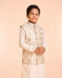 Manyavar Boys Elegant Cream Kurta Jacket Set