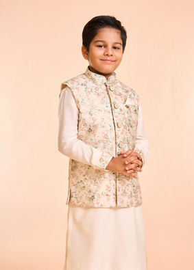 Manyavar Boys Elegant Cream Kurta Jacket Set