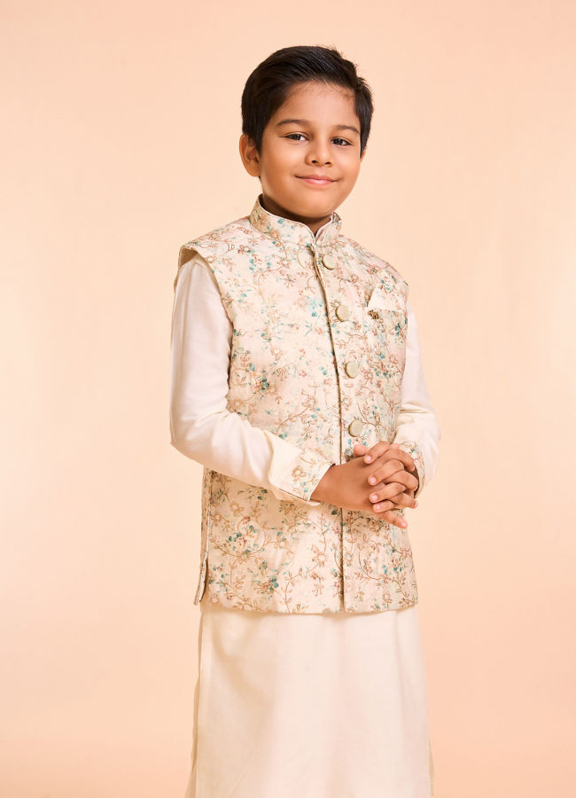 Manyavar Boys Elegant Cream Kurta Jacket Set
