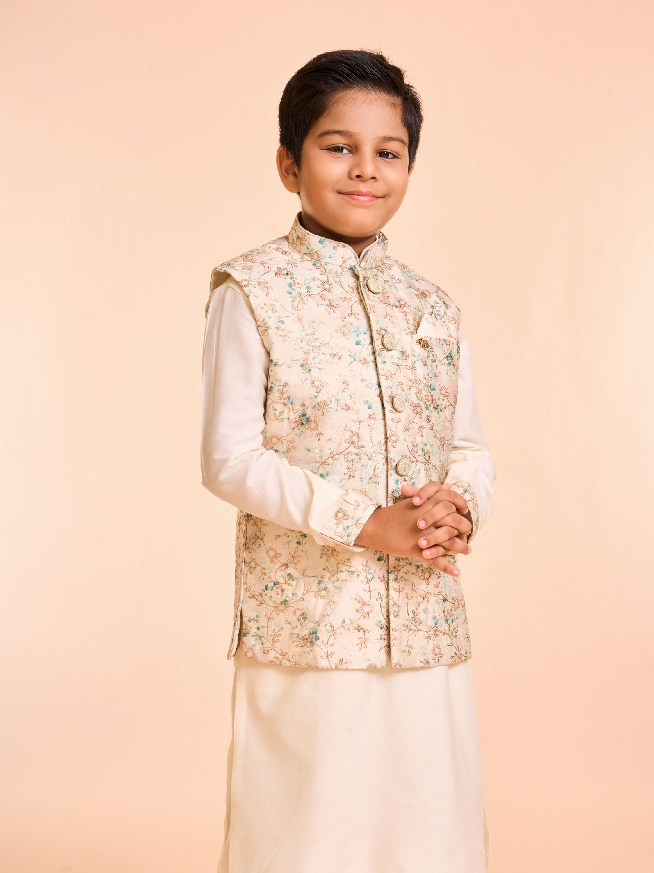 Manyavar Boys Elegant Cream Kurta Jacket Set