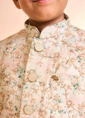 Manyavar Boys Elegant Cream Kurta Jacket Set