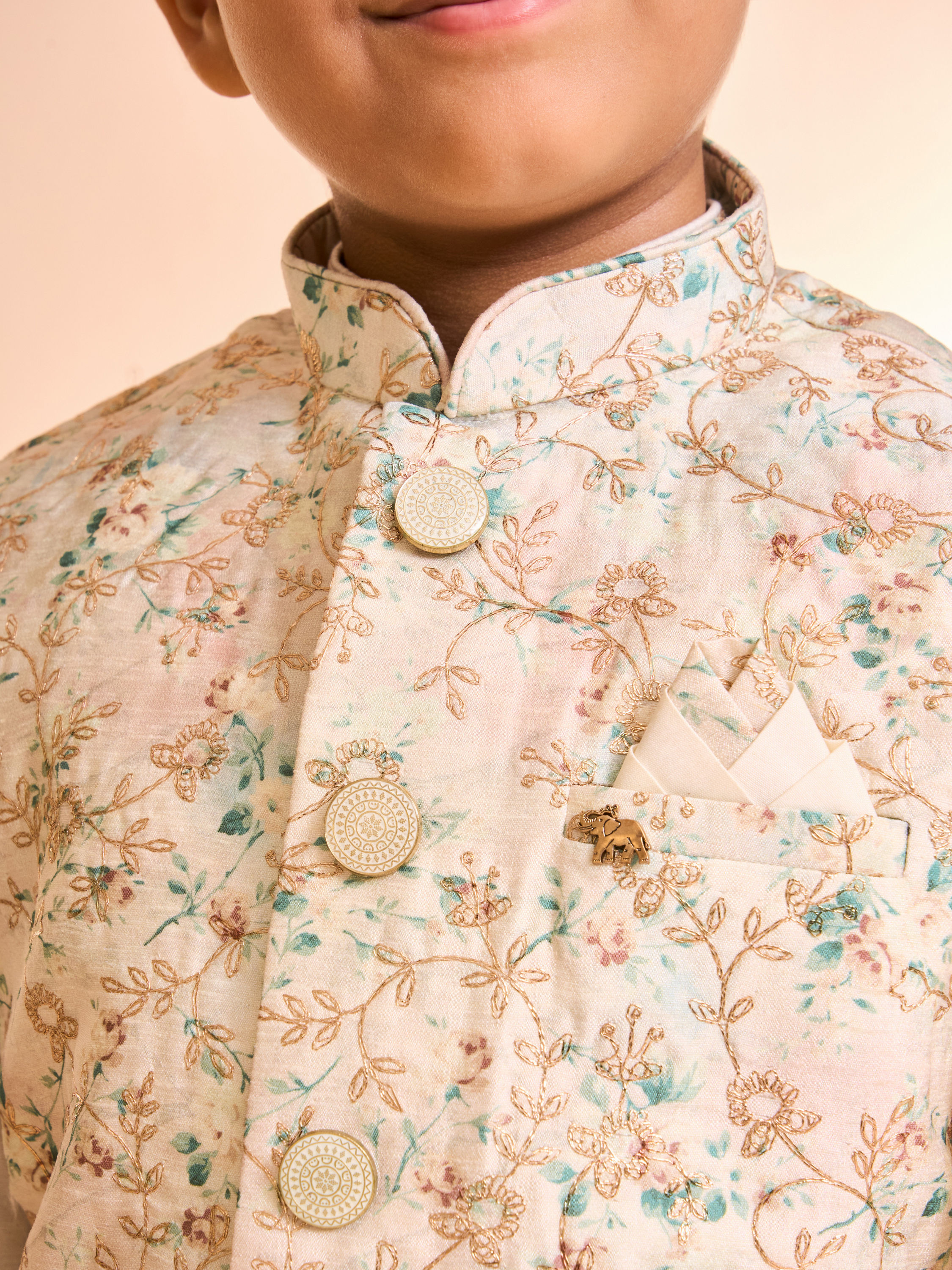 Manyavar Boys Elegant Cream Kurta Jacket Set