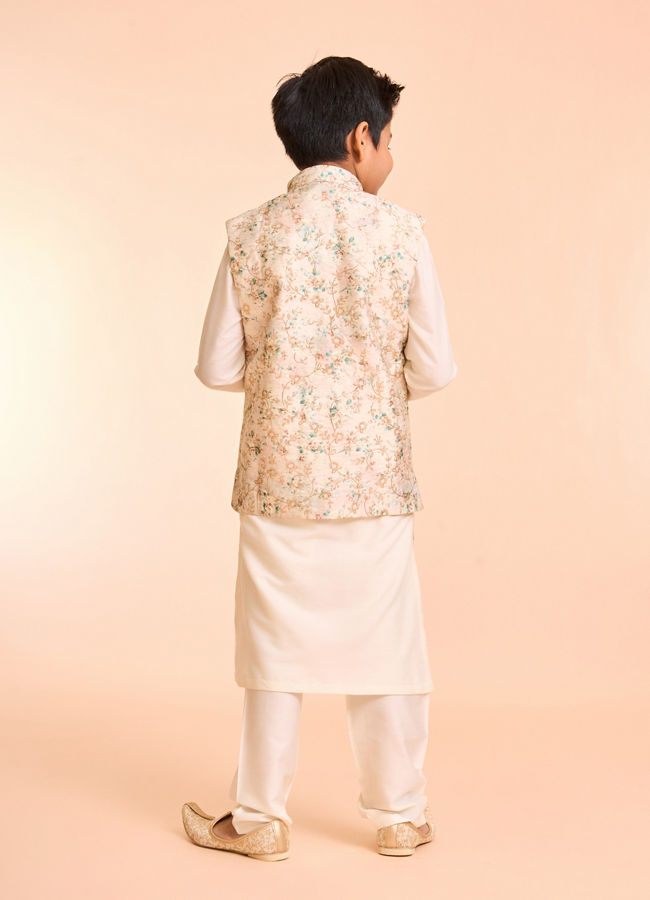 Manyavar Boys Elegant Cream Kurta Jacket Set