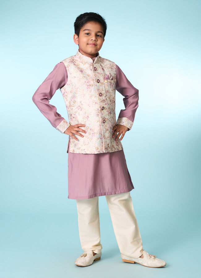 Manyavar Boys Lilac Kurta Jacket Set