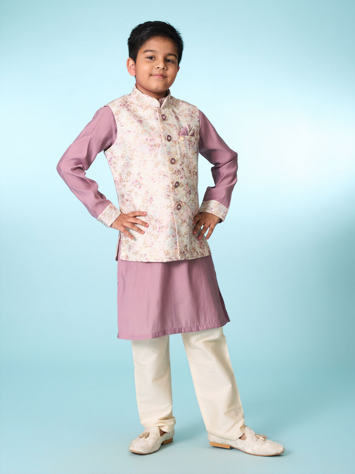 Manyavar Boys Lilac Kurta Jacket Set
