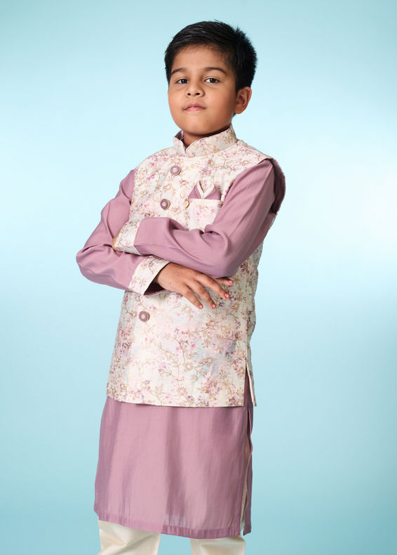 Manyavar Boys Lilac Kurta Jacket Set