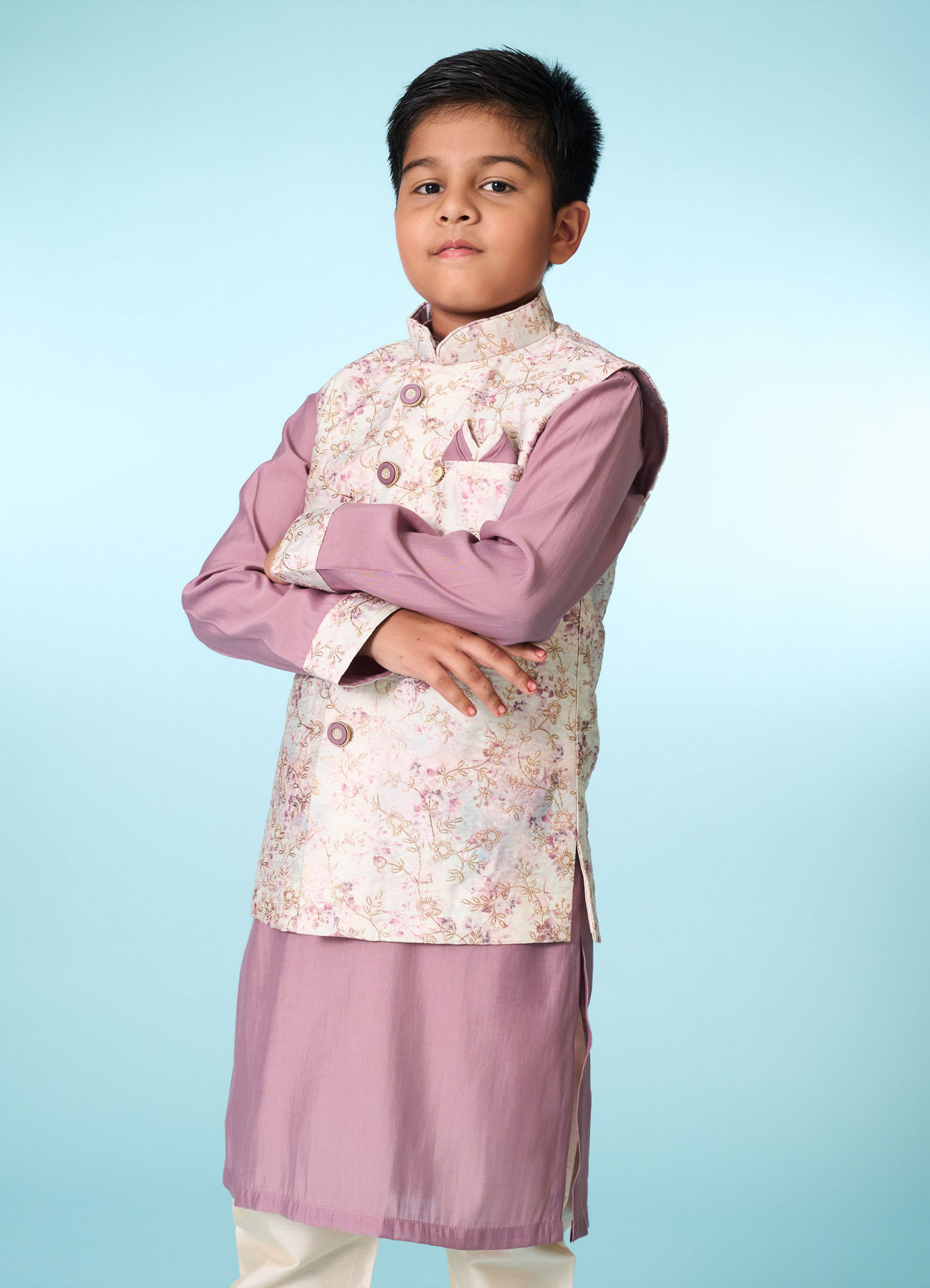 Manyavar Boys Lilac Kurta Jacket Set
