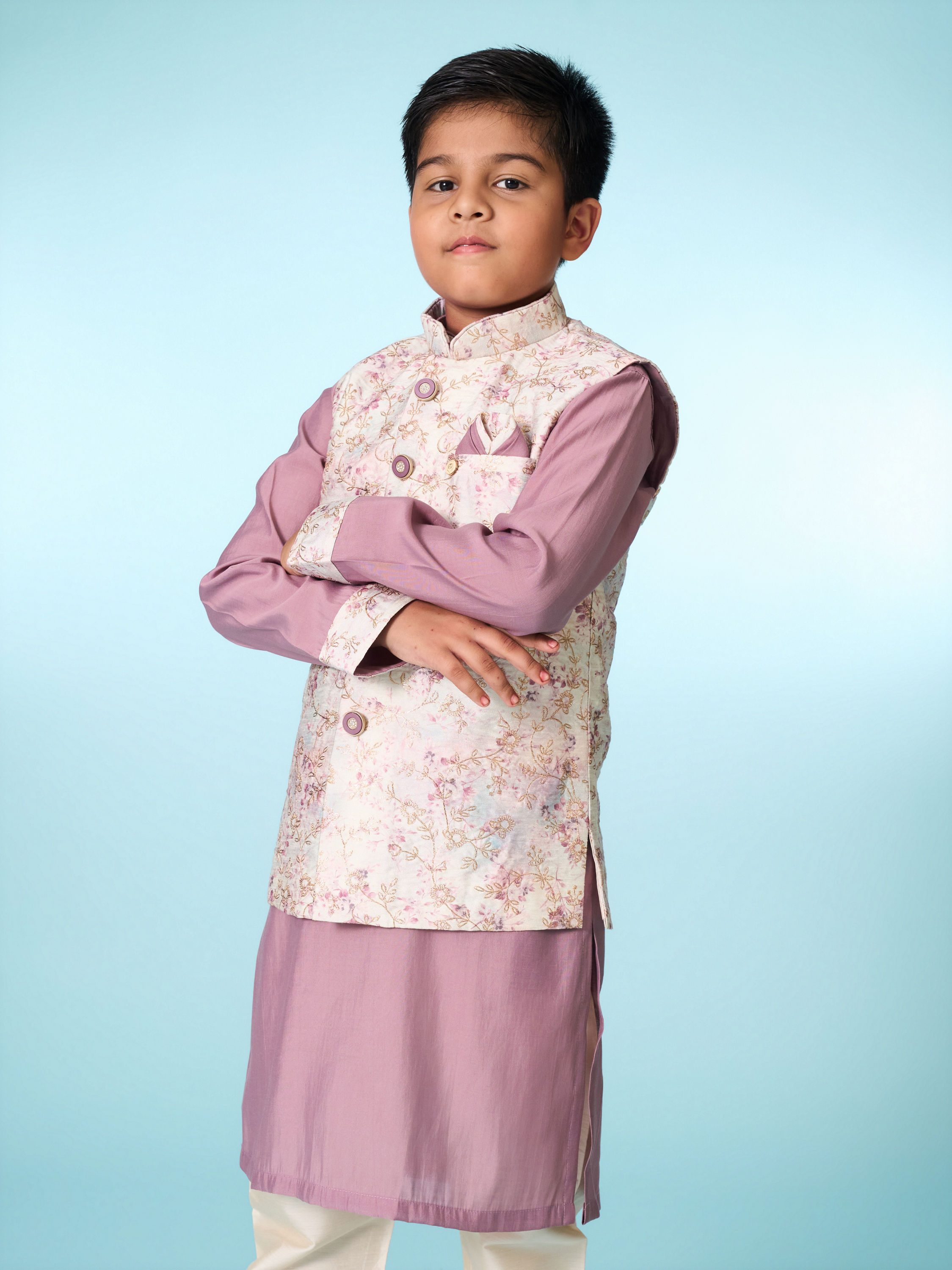 Manyavar Boys Lilac Kurta Jacket Set