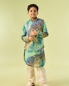 Manyavar Boys Aqua Green Georgette Kurta Jacket Set