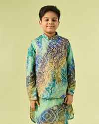 Manyavar Boys Aqua Green Georgette Kurta Jacket Set