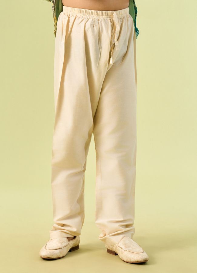 Manyavar Boys Aqua Green Georgette Kurta Jacket Set