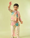 Manyavar Boys Beige Cotton Ensemble Kurta Jacket Set