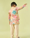 Manyavar Boys Beige Cotton Ensemble Kurta Jacket Set