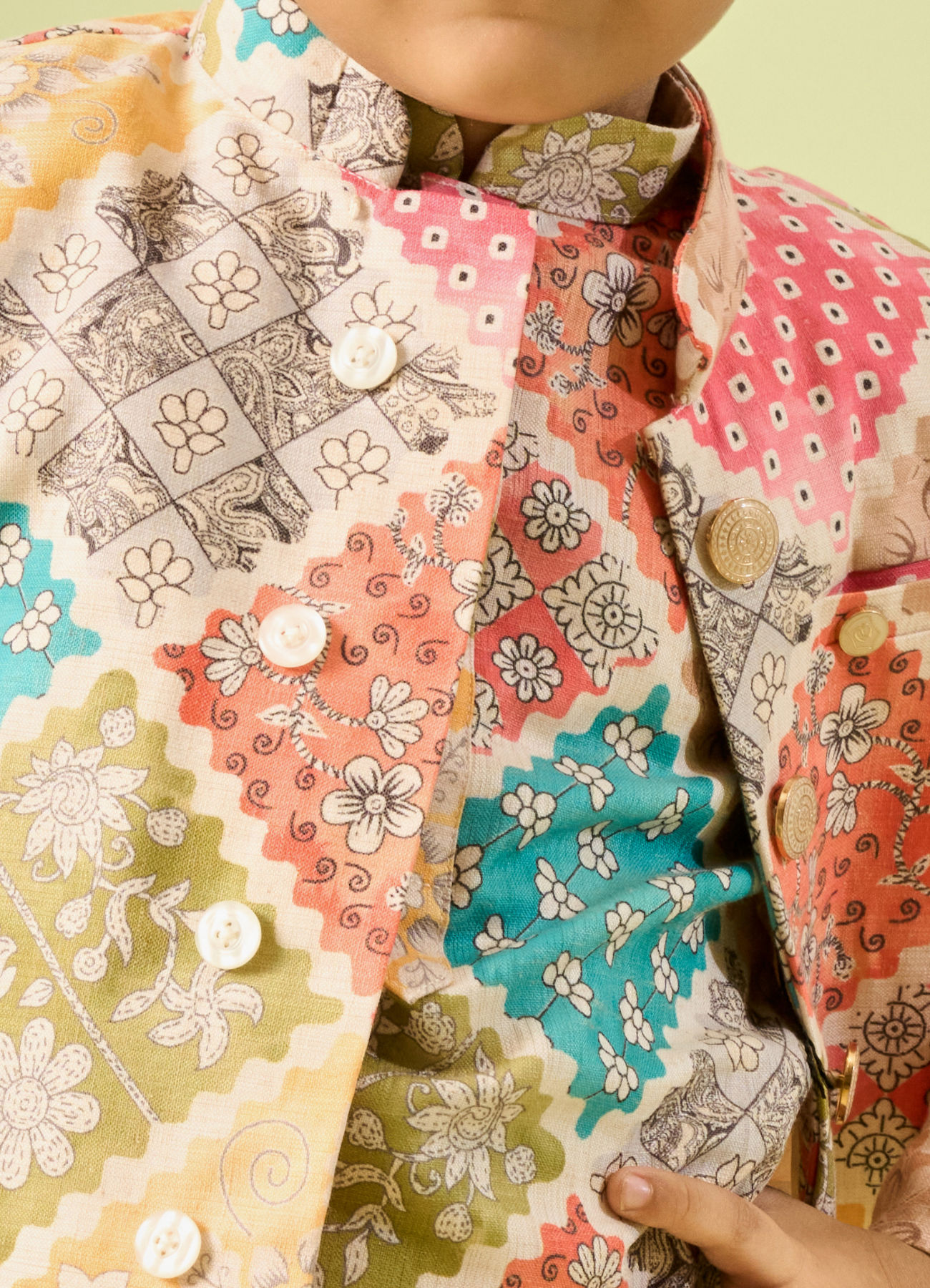 Manyavar Boys Beige Cotton Ensemble Kurta Jacket Set