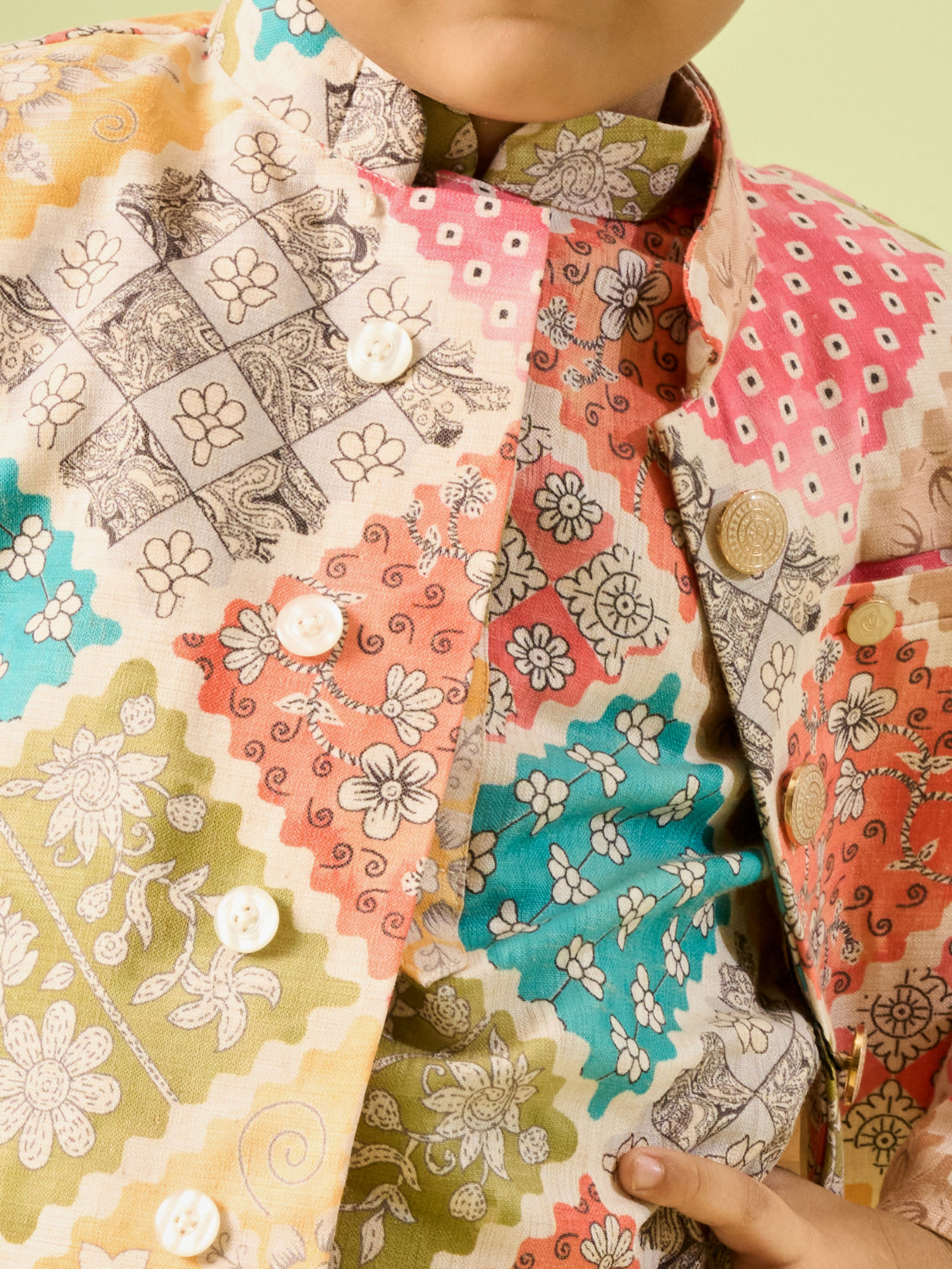 Manyavar Boys Beige Cotton Ensemble Kurta Jacket Set