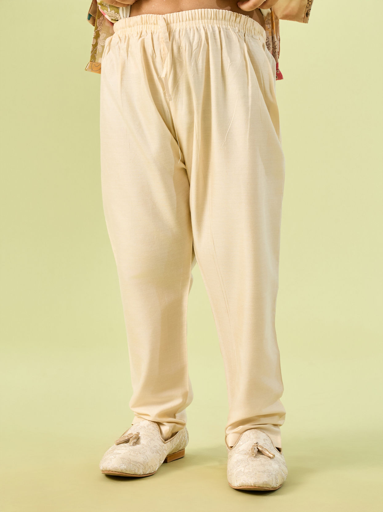 Manyavar Boys Beige Cotton Ensemble Kurta Jacket Set